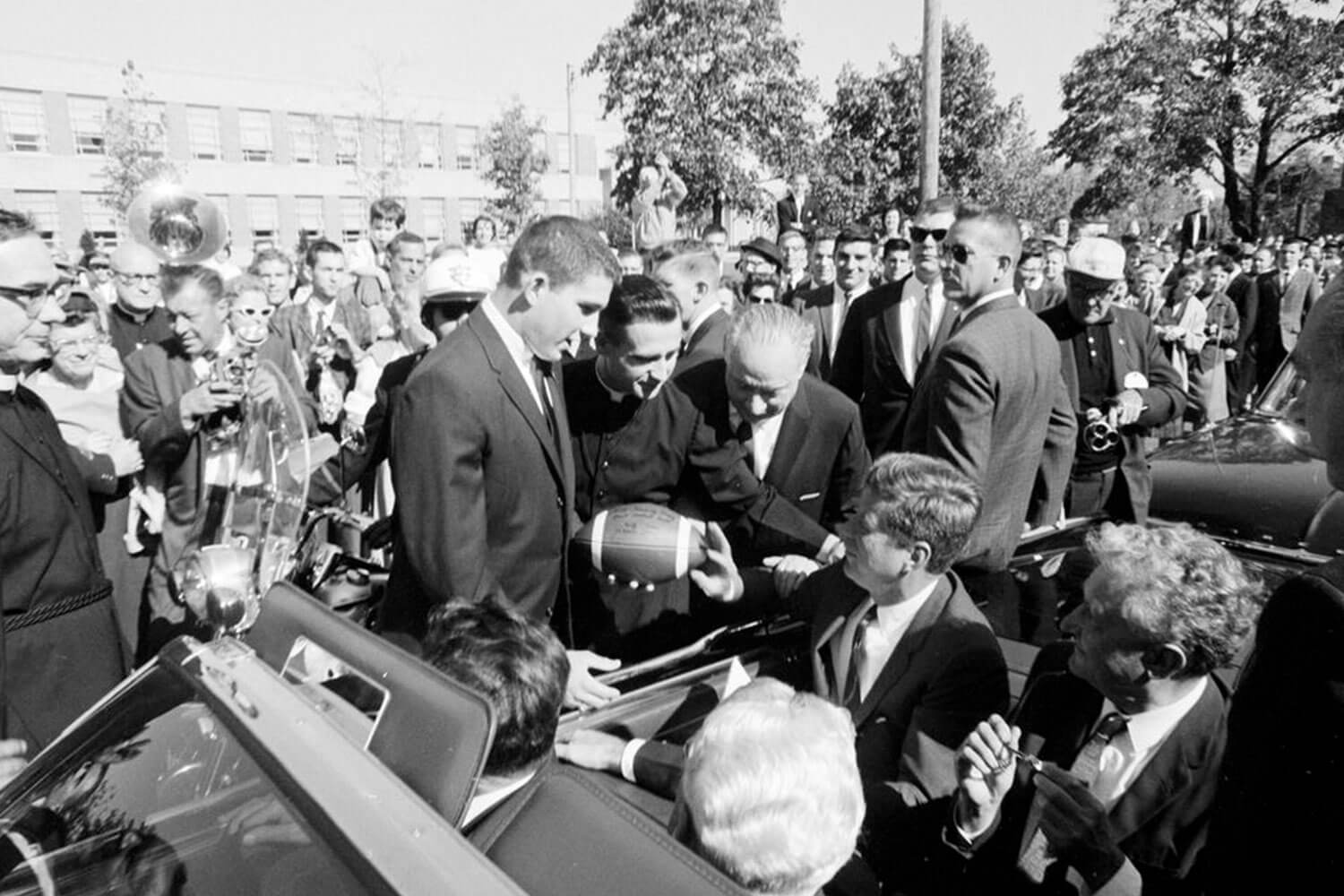 president john f. kennedy, jr. visits st. edward high school in 1962