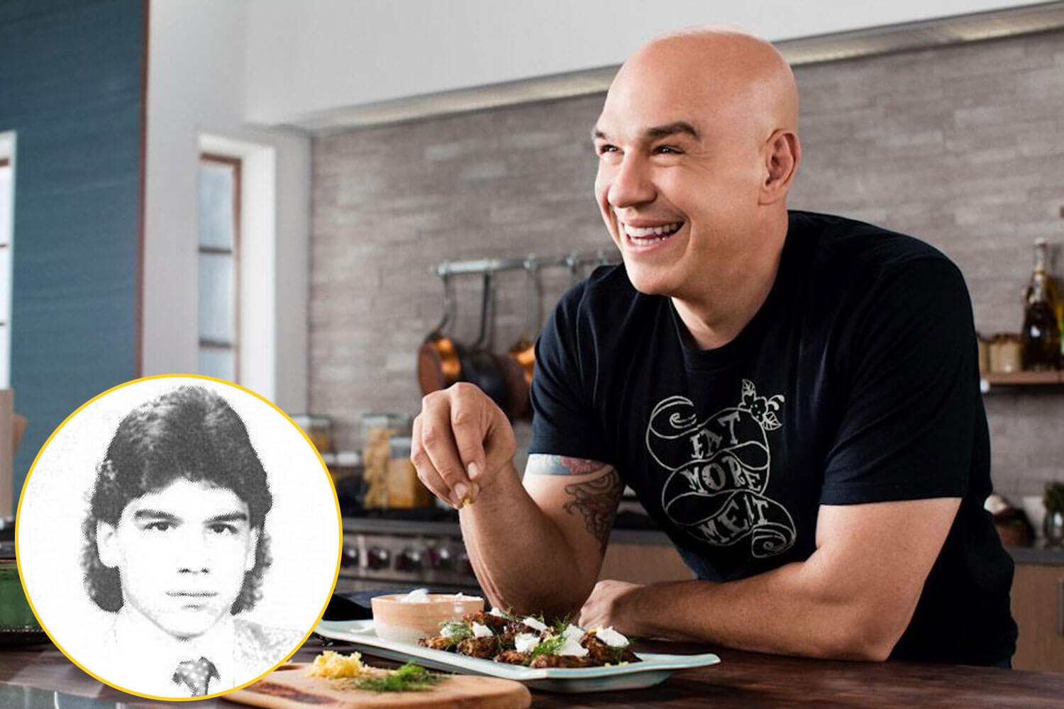 michael symon and his senior yearbook photo from 1987