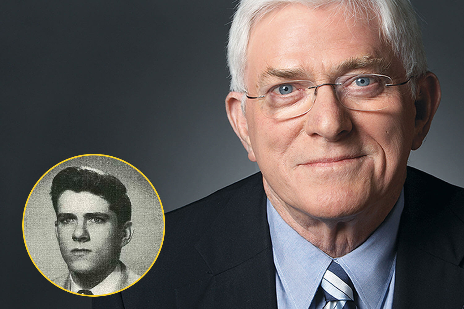 phil donahue with his yearbook photo from 1953